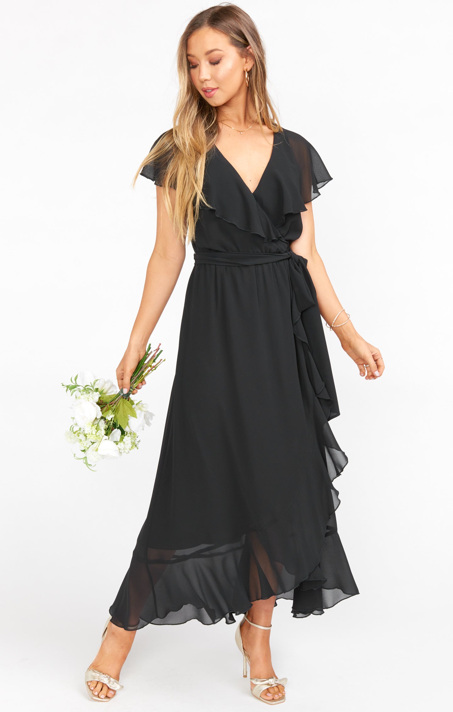 Jess Ruffle Midi Dress ~ Black Chiffon ...